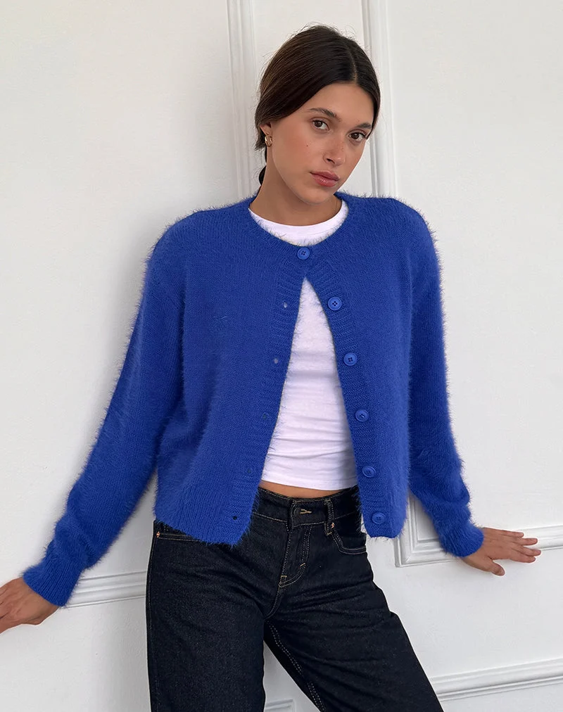 Audrina Strickjacke in flauschigem Kobaltblau