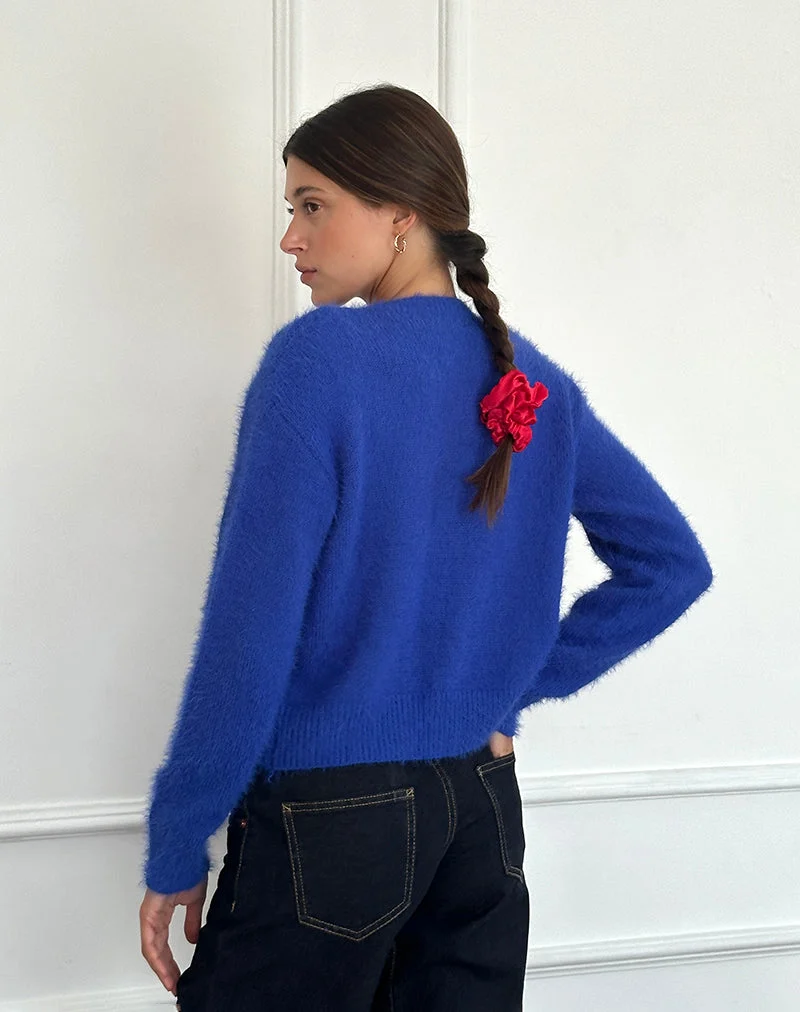Audrina Strickjacke in flauschigem Kobaltblau