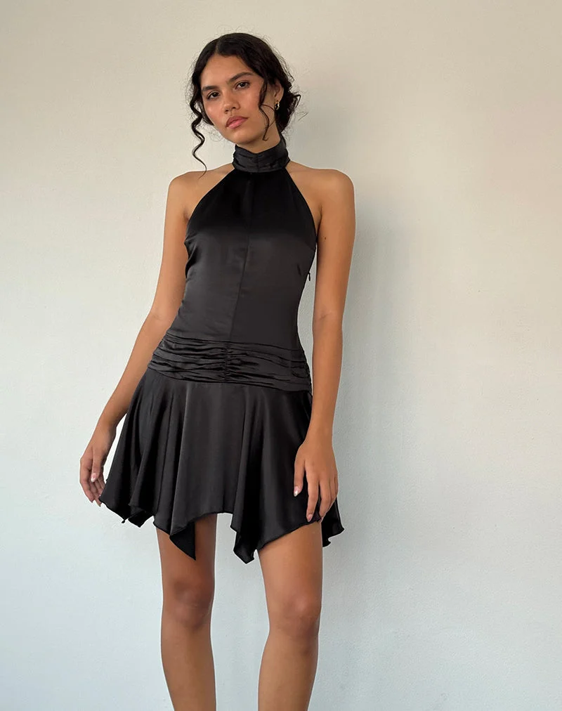 Hydri Satin Minikleid mit Rollkragen in Schwarz
