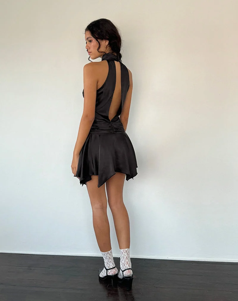 Hydri Satin Minikleid mit Rollkragen in Schwarz