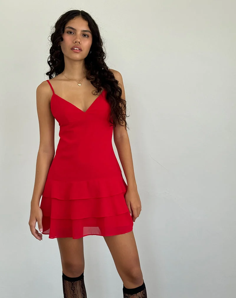 Riasi Ruffle Mini Dress aus Chiffon Rot