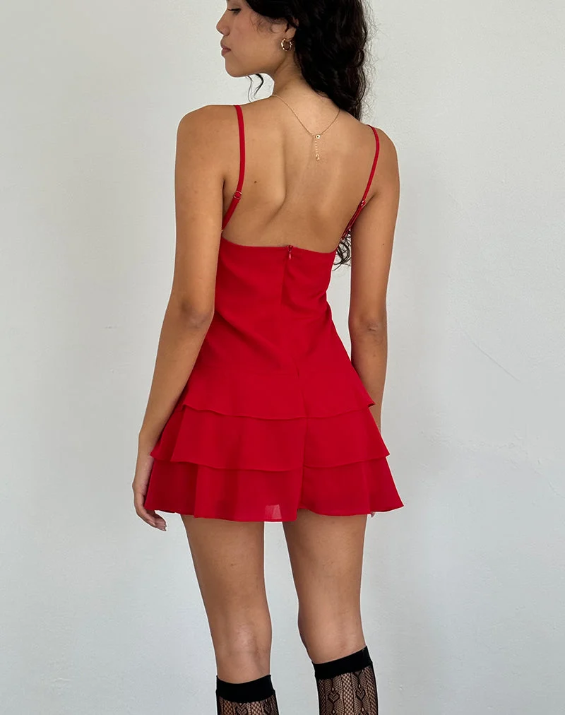 Riasi Ruffle Mini Dress aus Chiffon Rot