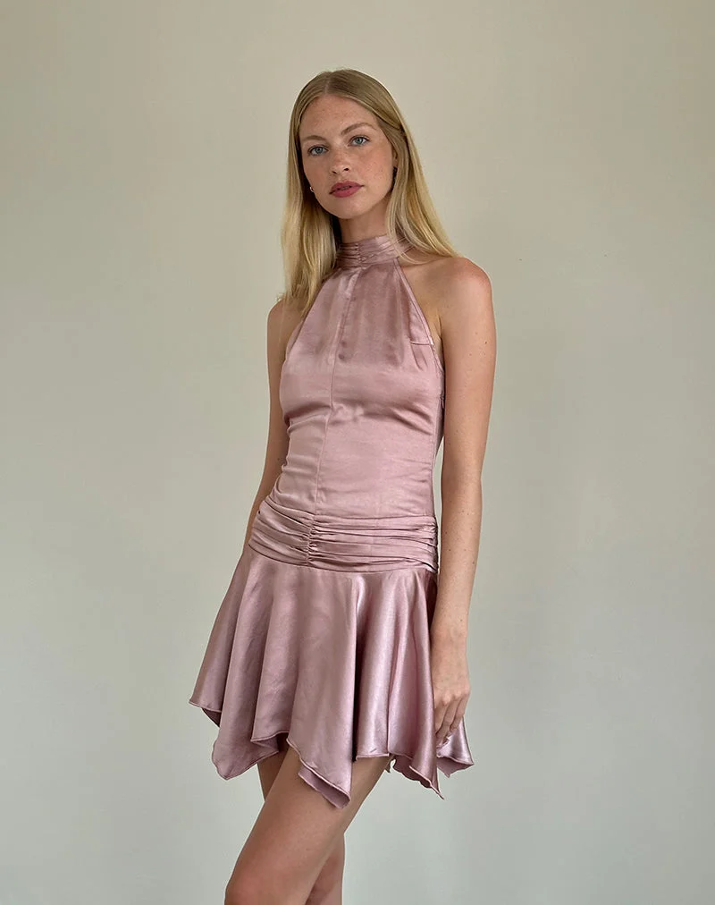 Hydri Satin Minikleid mit Rollkragen in Babyrosa