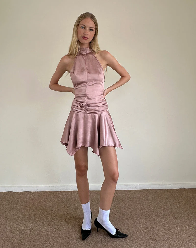 Hydri Satin Minikleid mit Rollkragen in Babyrosa