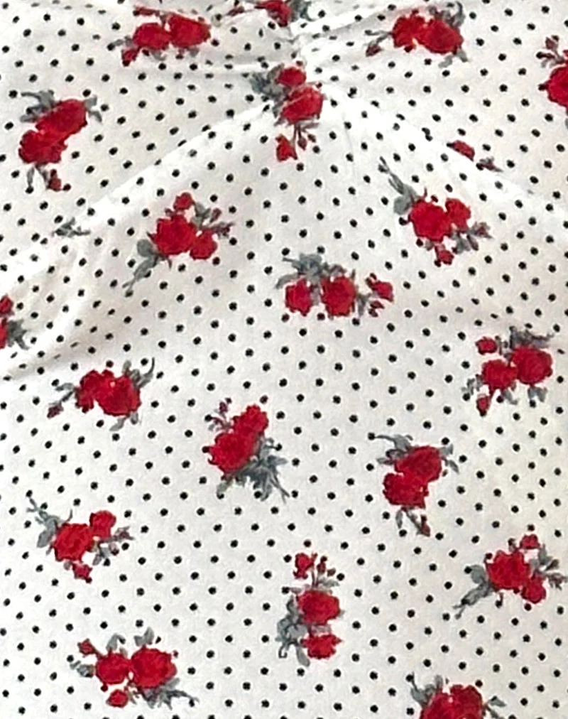 Derige Bardot Top in Weiß Rose Polka