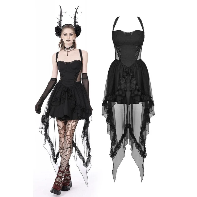 Damen-Brautkleid im Gothic-Stil mit mehrlagigem Schwalbenschwanz und Neckholder