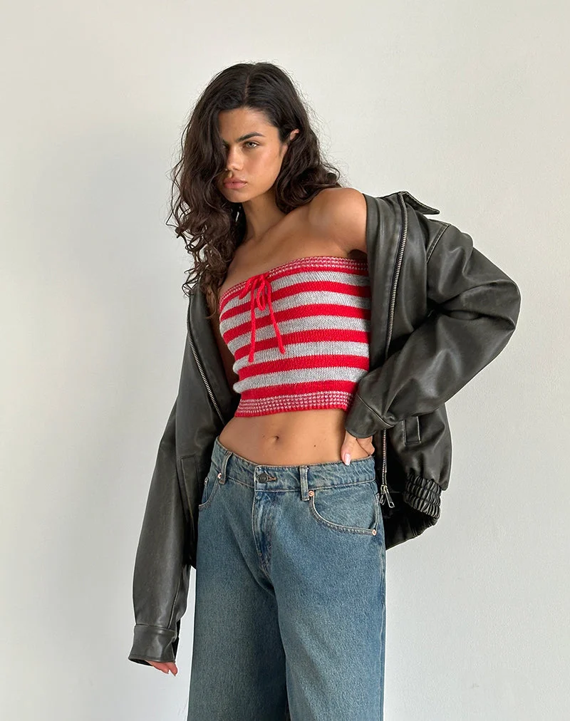 Pihla Tube Top in Rot und Grau gestreift