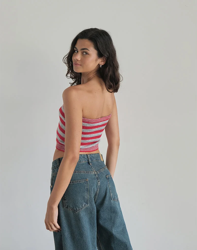 Pihla Tube Top in Rot und Grau gestreift