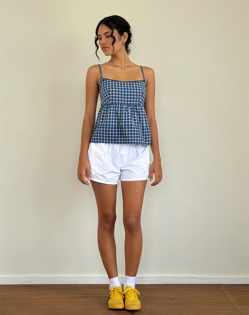 Jeju Top aus Tartan-Popeline in Marineblau