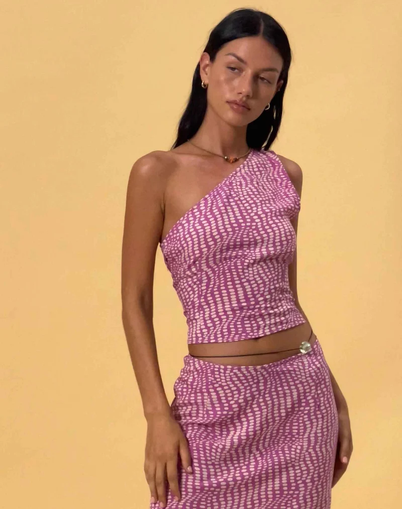 Bayan One Shoulder Top in gewelltem Polka Lila