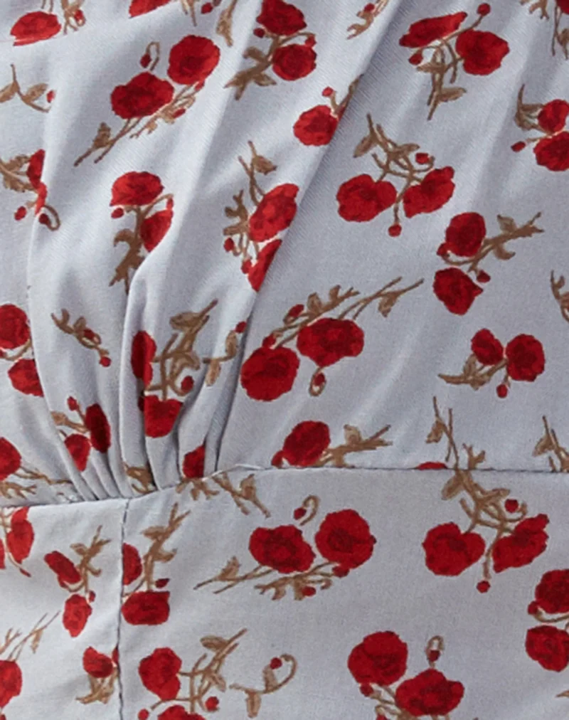 Citra Bardot-Rüschen-Top in Blau Floral Ditsy