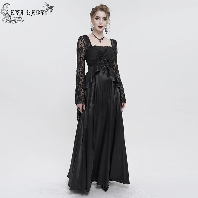 Damen-Brautkleid im Gothic-Stil mit ausgestellten Ärmeln und Spitzenspleiß