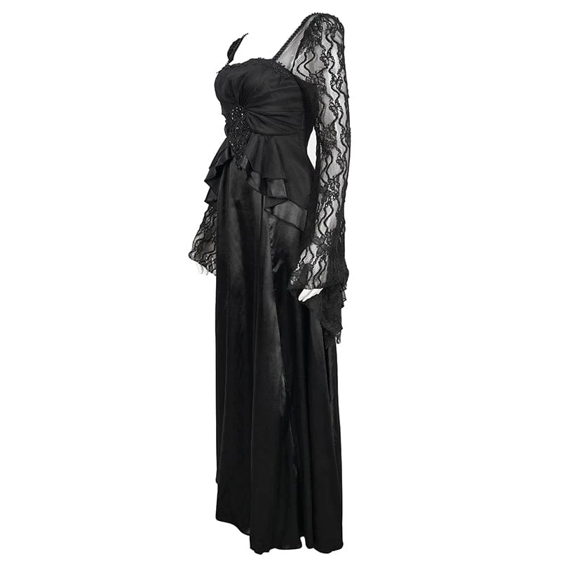Damen-Brautkleid im Gothic-Stil mit ausgestellten Ärmeln und Spitzenspleiß