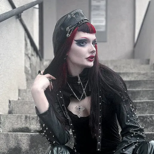 Damen Punk Clips Kunstleder Hut