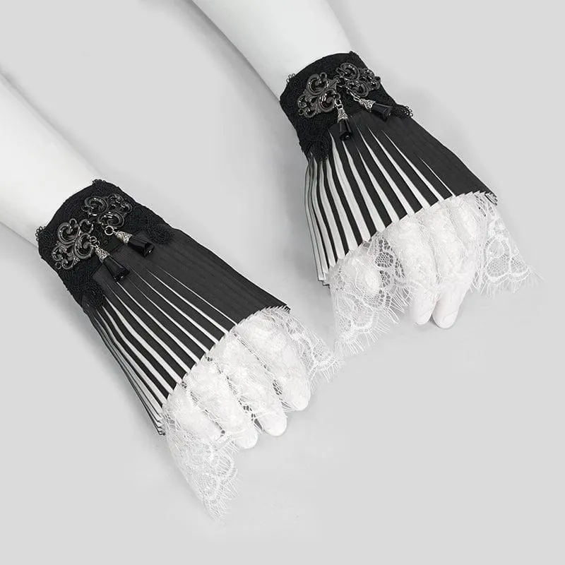 Gotische, zweifarbige, perlenbesetzte Spitzenhandschuhe für Damen