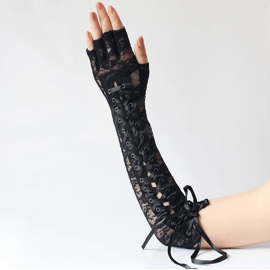 Damen-Gothic-Schnürung mit kontrastfarbenen Spitzen-Armärmeln