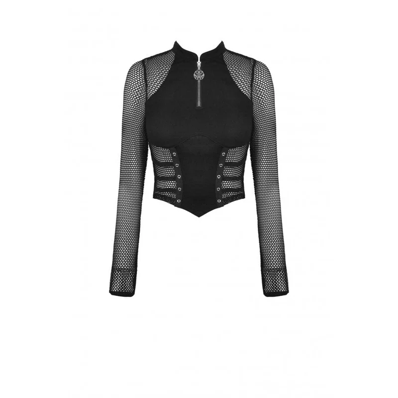 Damen Punk Mesh Splice Ösen Crop Top