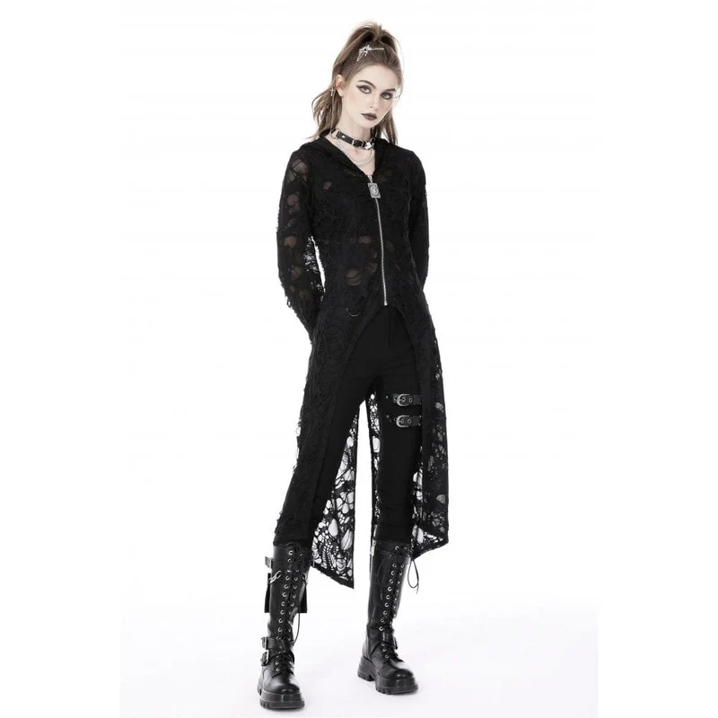 Damen Punk Split Ripped Mantel mit Kapuze