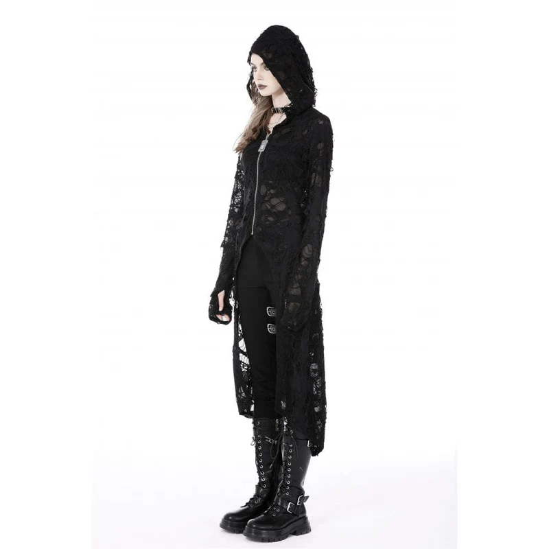 Damen Punk Split Ripped Mantel mit Kapuze