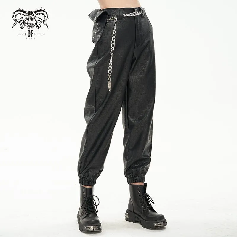 Damen-Punk-Lederhose mit Knöchelband und Metallkette