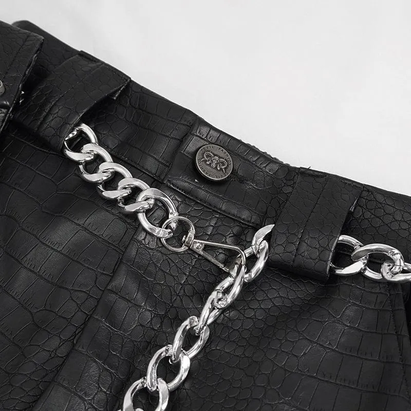 Damen-Punk-Lederhose mit Knöchelband und Metallkette