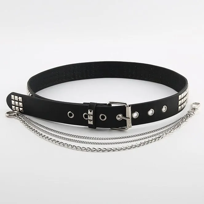 Damen Punk Rivets Kunstledergürtel mit Metallkette