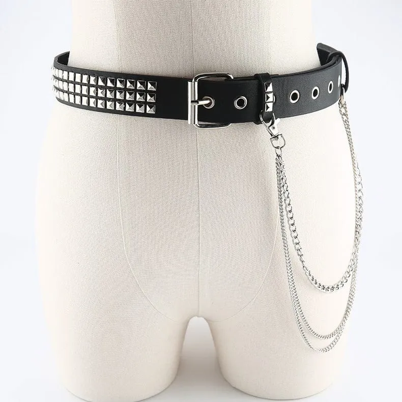 Damen Punk Rivets Kunstledergürtel mit Metallkette