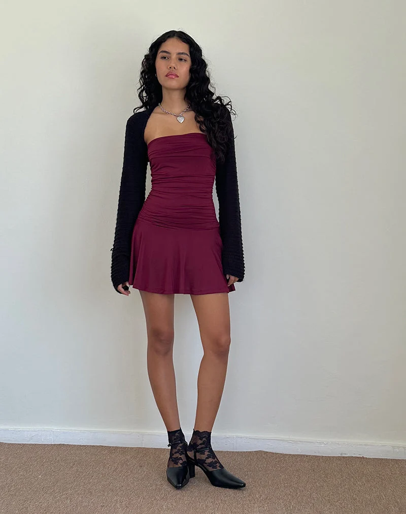 Yasmin Bandeau-Mini-Slinky-Kleid in Burgunderrot