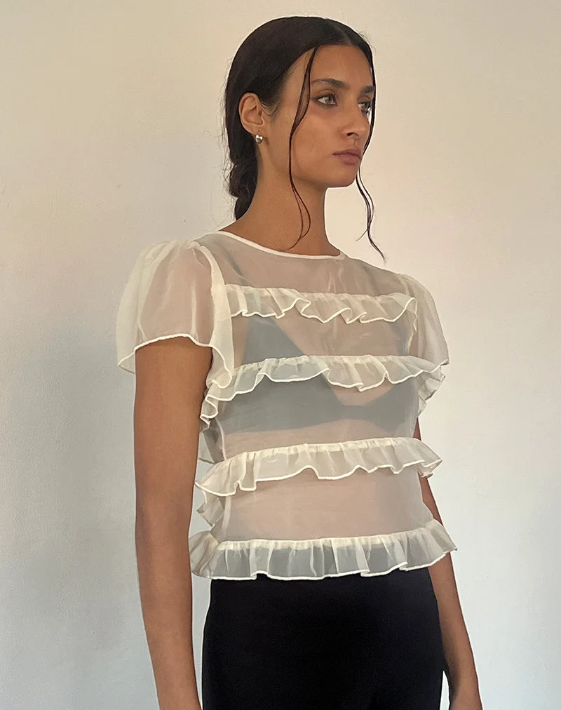 Amarissa Rüschentop aus elfenbeinfarbenem Chiffon