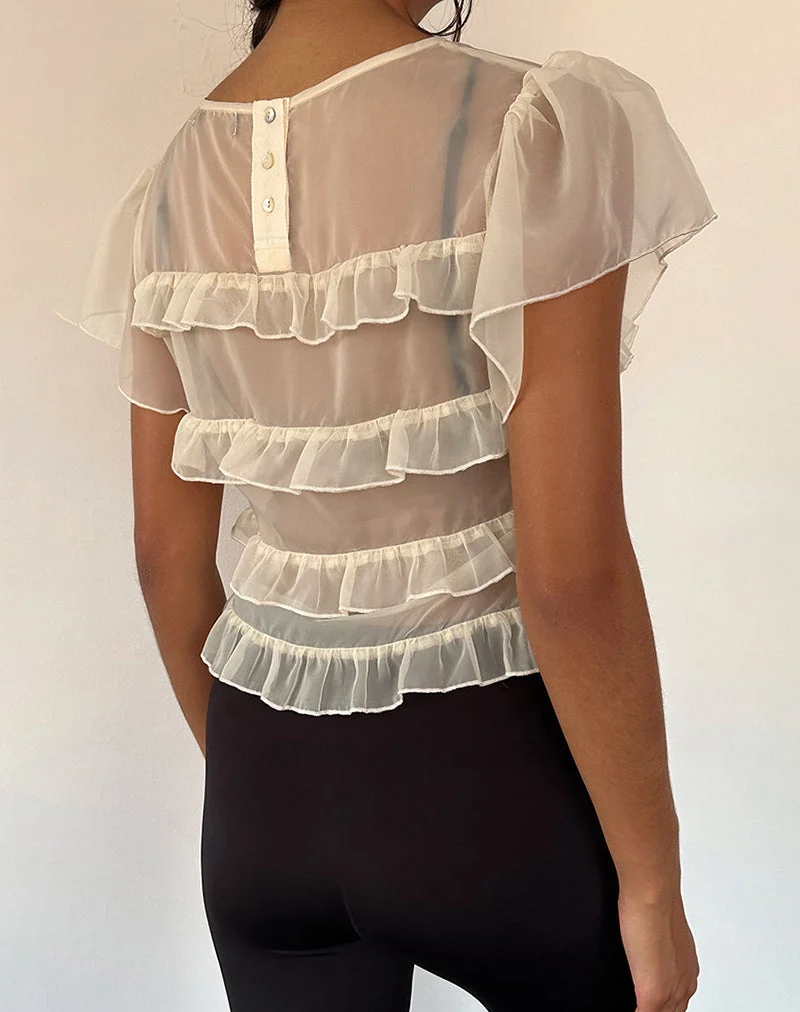 Amarissa Rüschentop aus elfenbeinfarbenem Chiffon