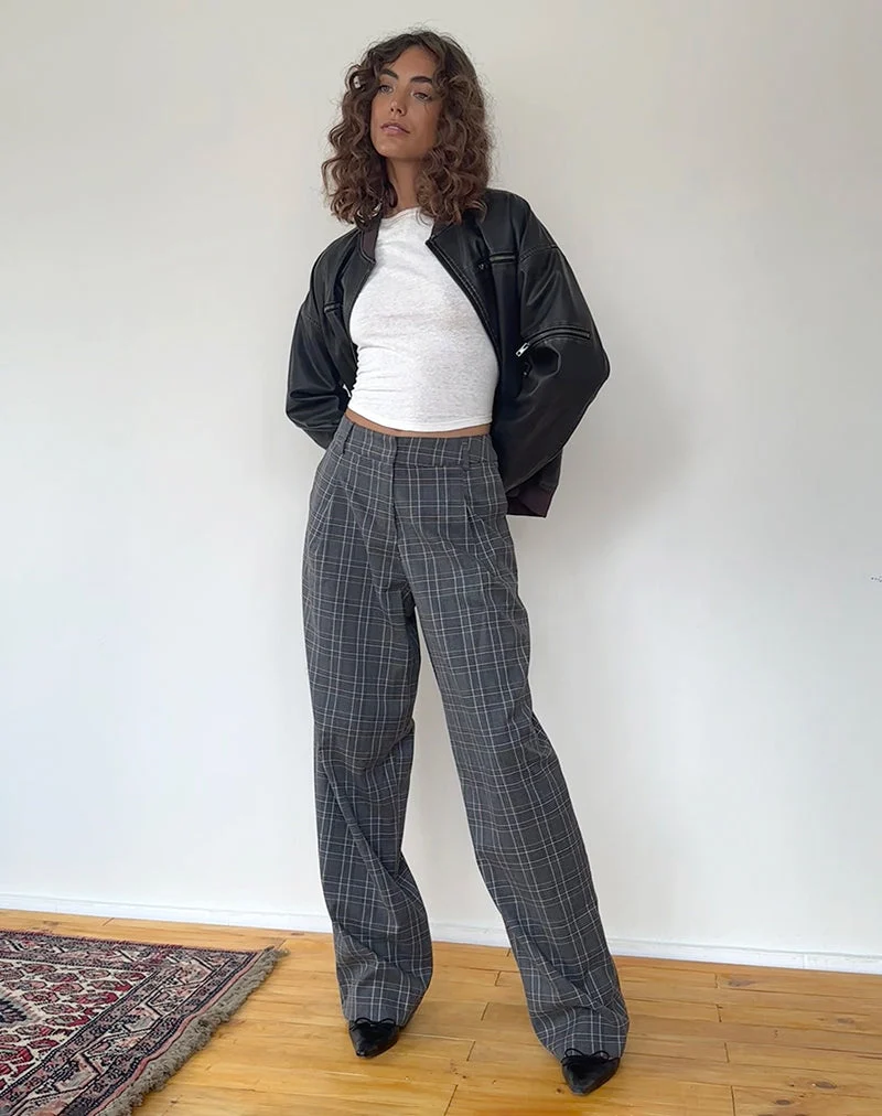 Sakaria Hose mit weitem Bein, grau kariert