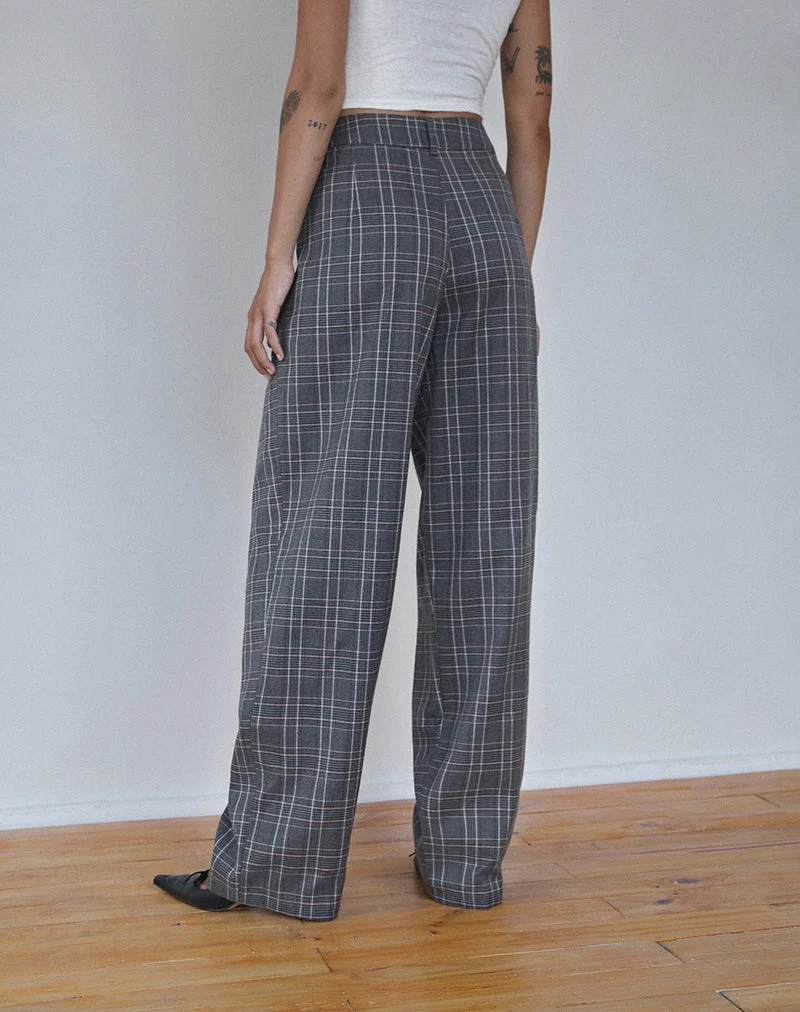 Sakaria Hose mit weitem Bein, grau kariert