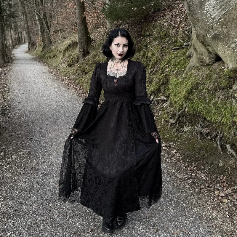 Damen Gothic Blumen besticktes Spitzenspleiß-Brautkleid