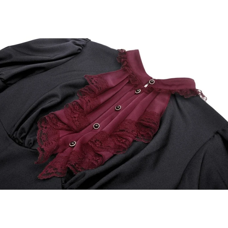 Gothic-Kleid für Damen mit Puffärmeln, Rüschenkragen und Schleife, Abschlusskleid