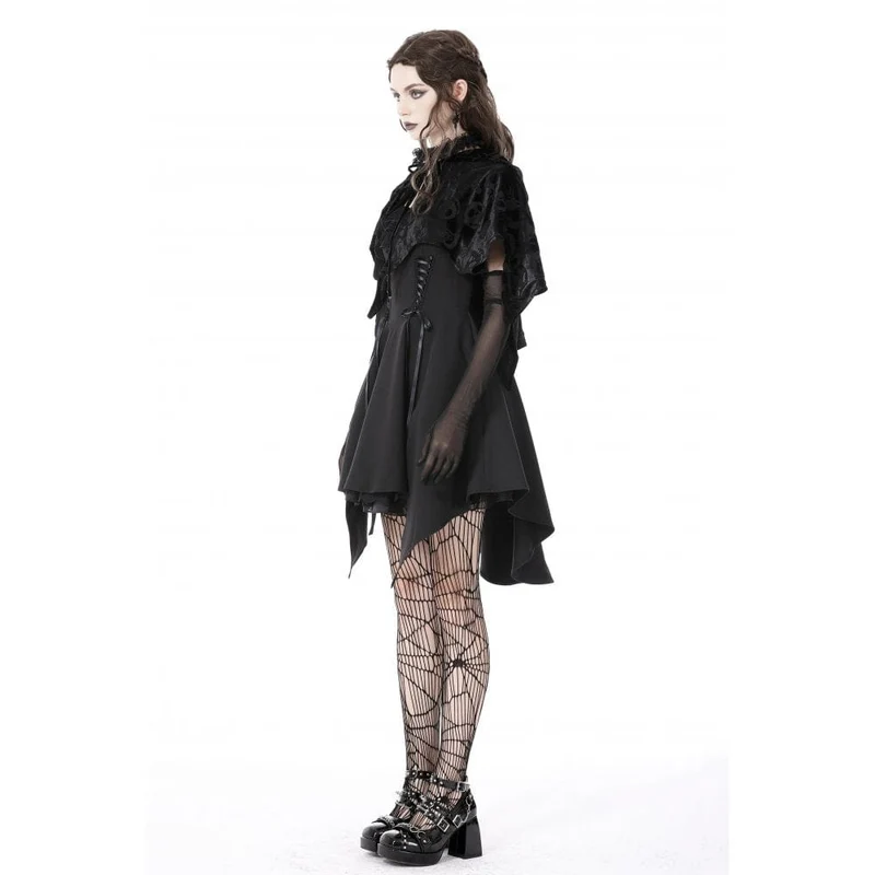 Samtumhang mit Gothic-Schädeldruck und Kapuze für Damen