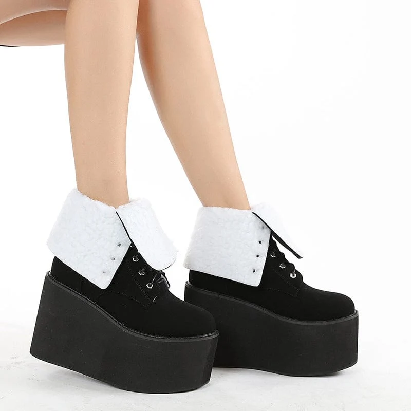 Damen-Punk-Wildleder-Schnür-Plateaustiefel
