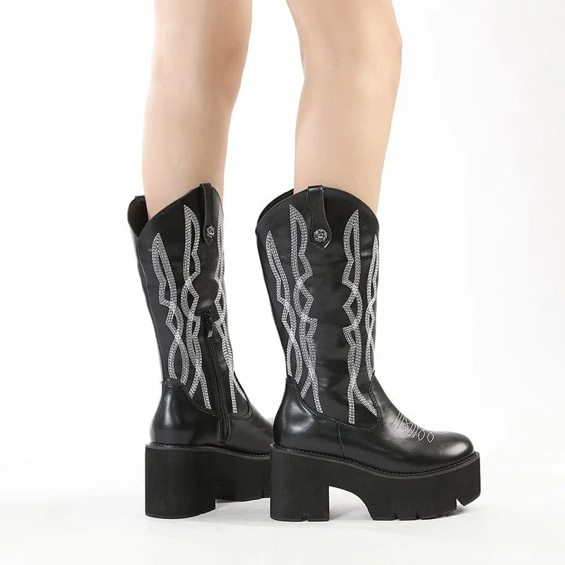 Buskin-Stiefel mit Punk-Stickerei für Damen