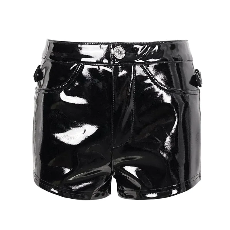 Lackleder-Shorts mit Punkausschnitt für Damen