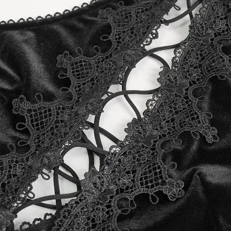 Gothic-Neckholder-Kleid aus flauschigem Splice-Samt für Damen