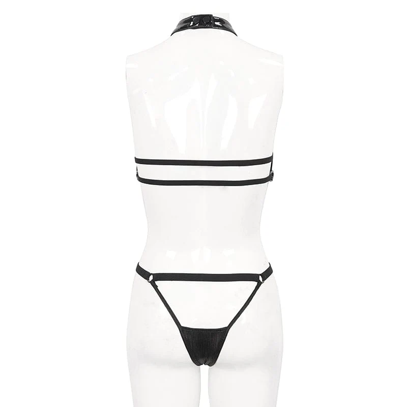 Gothic-Splice-Bustier aus Lackleder für Damen mit Dessous