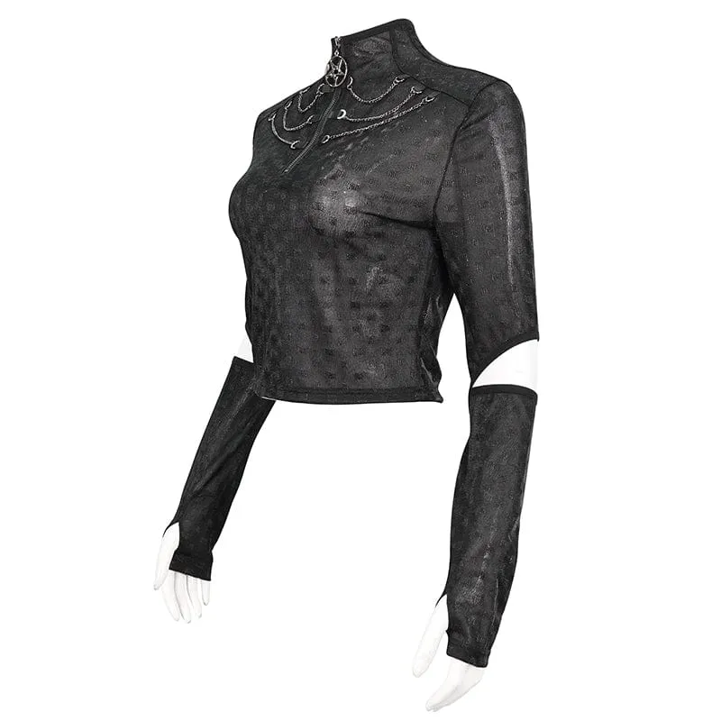Gothic-Hemd mit Stehkragen und Ausschnitt für Damen