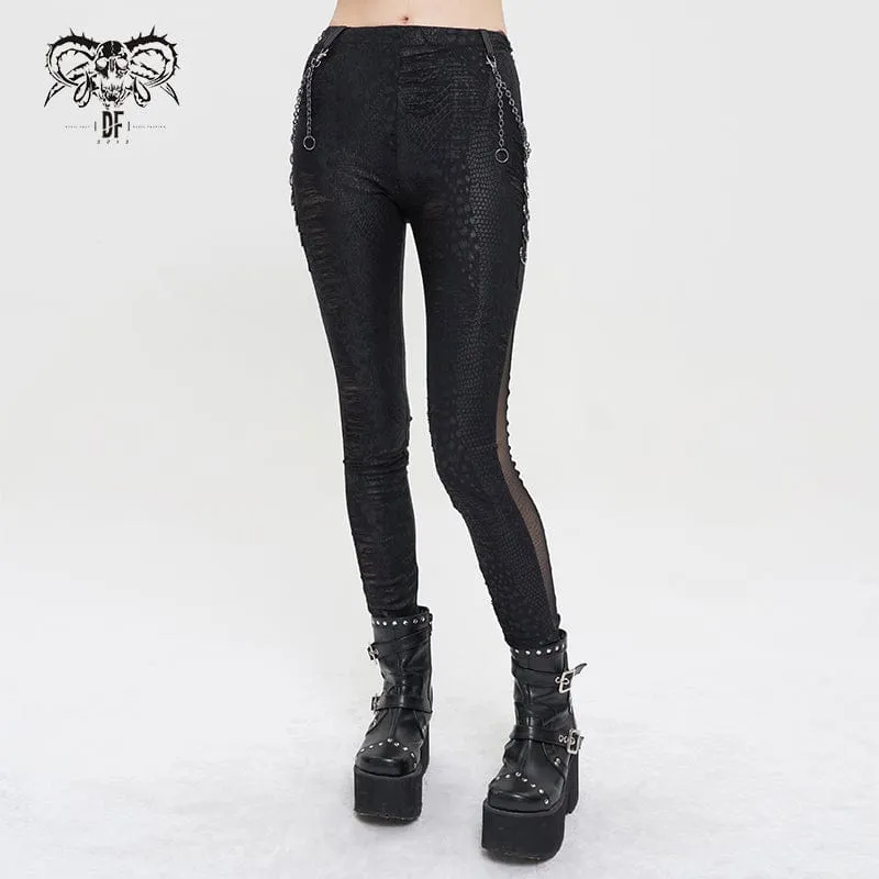 Gothic-Leggings mit zerrissenen Metallketten für Damen