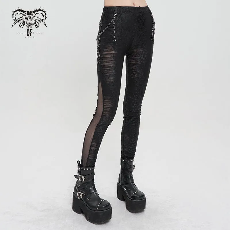 Gothic-Leggings mit zerrissenen Metallketten für Damen