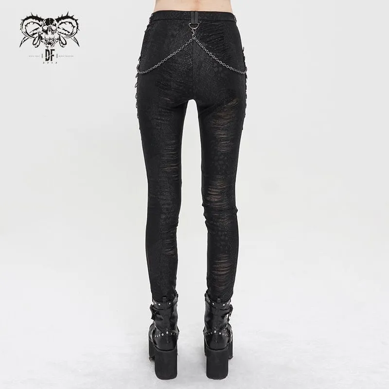 Gothic-Leggings mit zerrissenen Metallketten für Damen