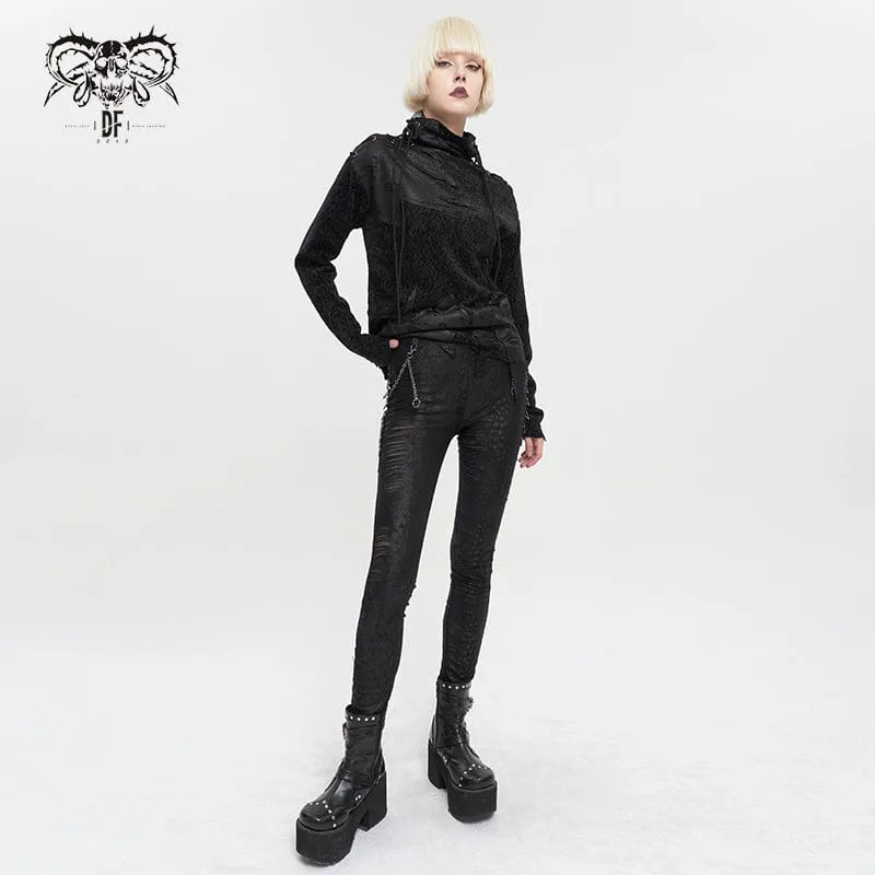 Gothic-Leggings mit zerrissenen Metallketten für Damen