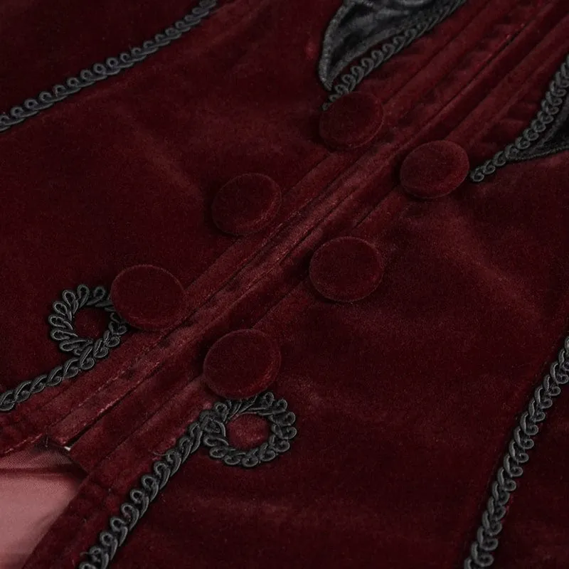 Damen Gothic Stehkragen Floral bestickte Jacke Rot