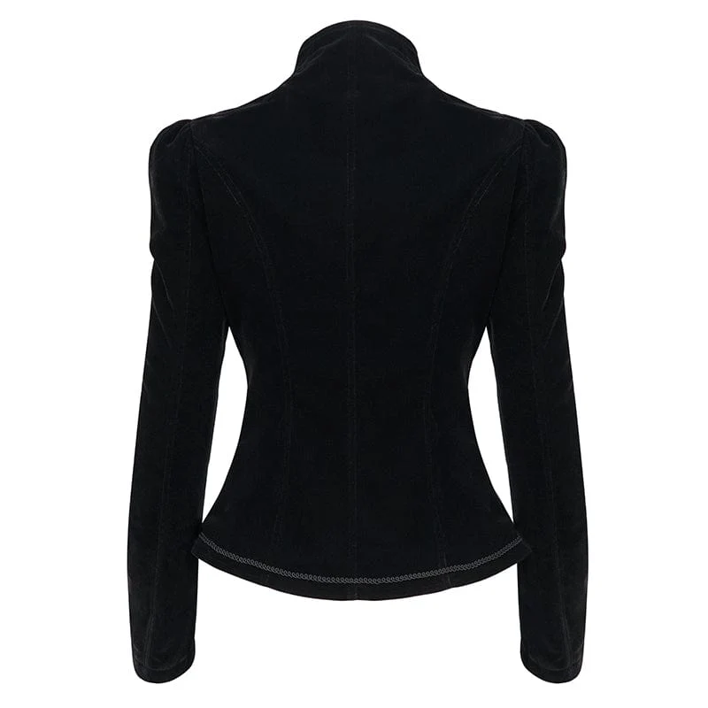 Gotische Damenjacke mit Blumenstickerei und Stehkragen