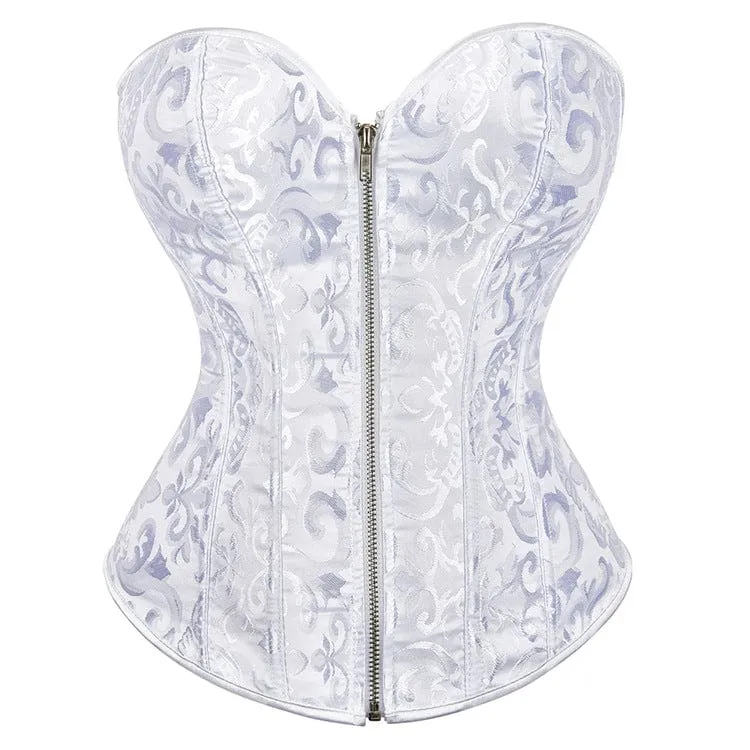 Gothic Riemchen Jacquard Reißverschluss Vollbrustkorsett für Damen