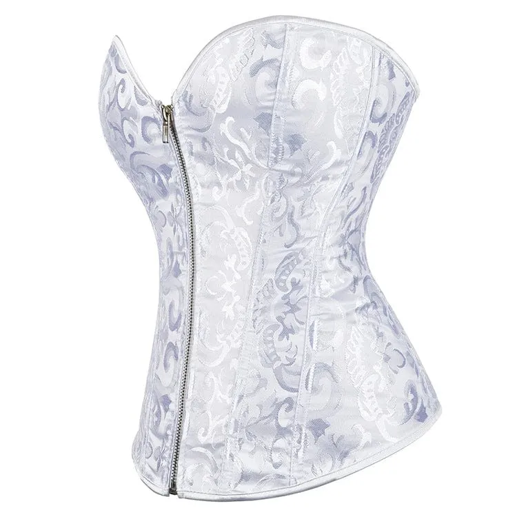 Gothic Riemchen Jacquard Reißverschluss Vollbrustkorsett für Damen