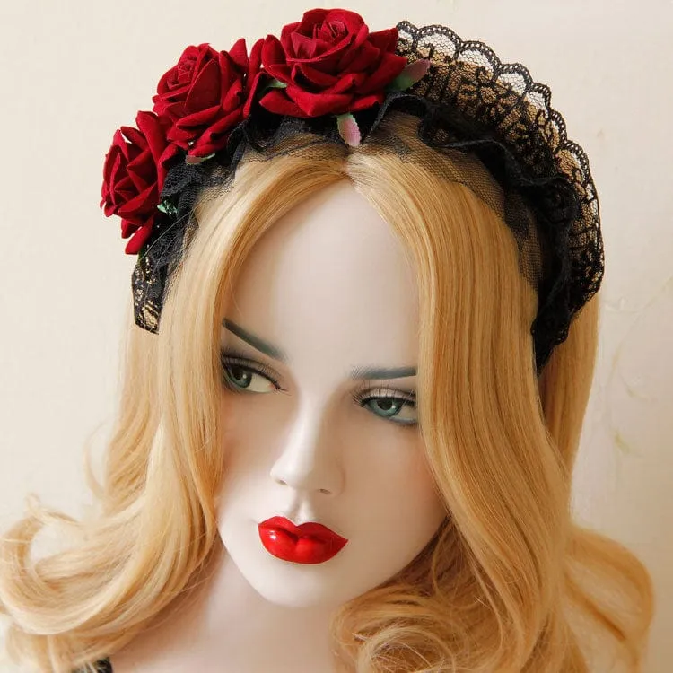 Gothic Rose Spitze Brautkopfschmuck für Damen